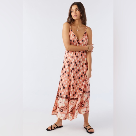 NWT O’neil Dorthie Maxi Dress Sz XS Tie Waist Peach Pink 100% Viscose - Picture 3 of 16